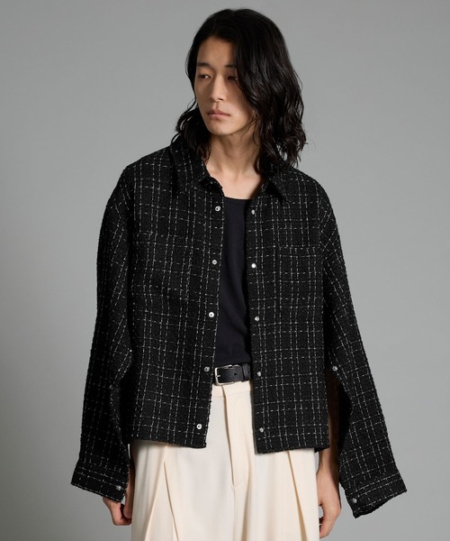VELNUS（ベルナス）の「【VELNUS】Lame tweed 2way sleeve short shirt jacket/ラメツイード 2wayスリーブ ショート丈シャツジャケット（シャツ/ブラウス・メンズ・ホワイト/ブラック・M/S/L）」の3枚目の写真
