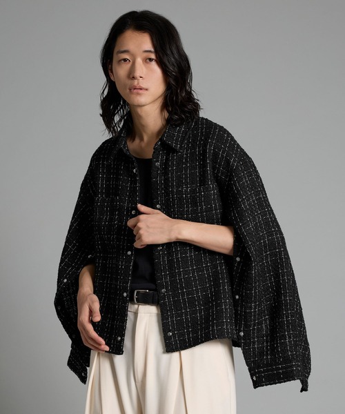 VELNUS（ベルナス）の「【VELNUS】Lame tweed 2way sleeve short shirt jacket/ラメツイード 2wayスリーブ ショート丈シャツジャケット（シャツ/ブラウス・メンズ・ホワイト/ブラック・M/S/L）」の4枚目の写真