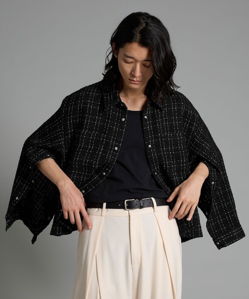 VELNUS（ベルナス）の「【VELNUS】Lame tweed 2way sleeve short shirt jacket/ラメツイード 2wayスリーブ ショート丈シャツジャケット（シャツ/ブラウス・メンズ・ホワイト/ブラック・M/S/L）」の5枚目の写真