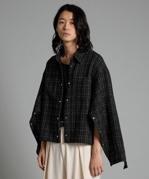 VELNUS（ベルナス）の「【VELNUS】Lame tweed 2way sleeve short shirt jacket/ラメツイード 2wayスリーブ ショート丈シャツジャケット（シャツ/ブラウス・メンズ・ホワイト/ブラック・M/S/L）」の6枚目の写真