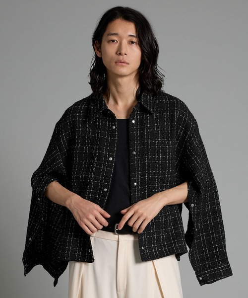 VELNUS（ベルナス）の「【VELNUS】Lame tweed 2way sleeve short shirt jacket/ラメツイード 2wayスリーブ ショート丈シャツジャケット（シャツ/ブラウス・メンズ・ホワイト/ブラック・M/S/L）」の7枚目の写真