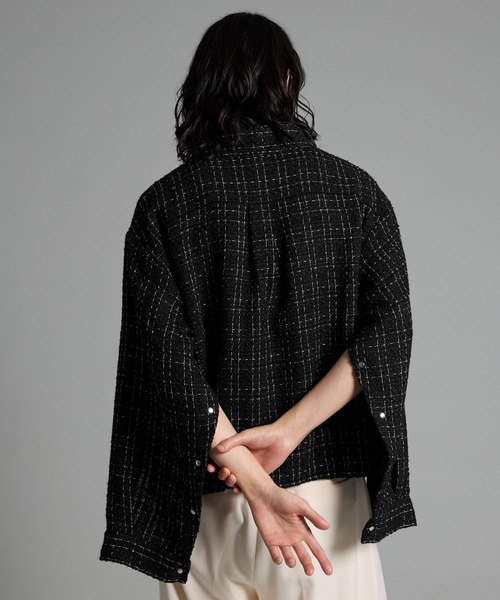 VELNUS（ベルナス）の「【VELNUS】Lame tweed 2way sleeve short shirt jacket/ラメツイード 2wayスリーブ ショート丈シャツジャケット（シャツ/ブラウス・メンズ・ホワイト/ブラック・M/S/L）」の9枚目の写真