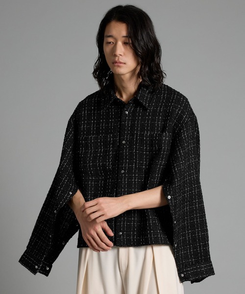 VELNUS（ベルナス）の「【VELNUS】Lame tweed 2way sleeve short shirt jacket/ラメツイード 2wayスリーブ ショート丈シャツジャケット（シャツ/ブラウス・メンズ・ホワイト/ブラック・M/S/L）」の12枚目の写真