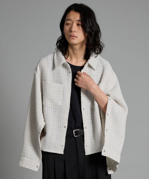 VELNUS】Lame tweed 2way sleeve short shirt jacket/ラメツイード