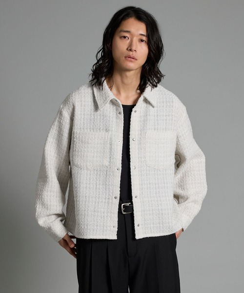 VELNUS】Lame tweed 2way sleeve short shirt jacket/ラメツイード