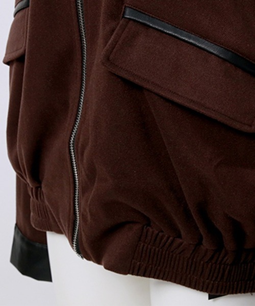 フェイクレザーカラーメルトンタッチブルゾン