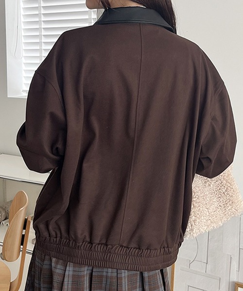 フェイクレザーカラーメルトンタッチブルゾン