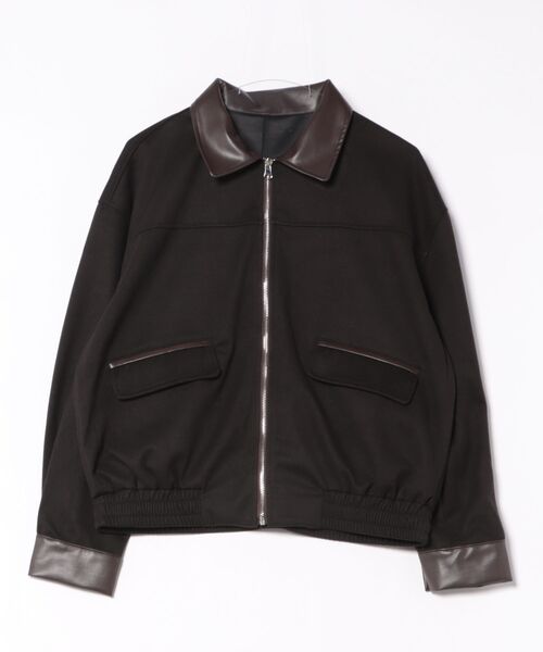 フェイクレザーカラーメルトンタッチブルゾン