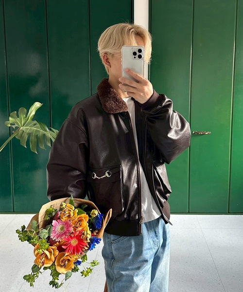 【ユニセックス】レザータッチボアブルゾン