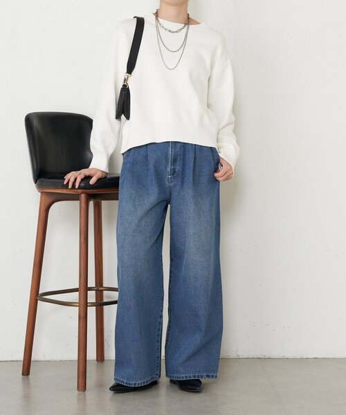 Jena espace merveilleux(ジェナ エスパスメルヴェイユ)の「バックラインボックスニット(ニット/セーター・レディース・オフホワイト/グレー/チャコールグレー・FREE)」の4枚目の写真