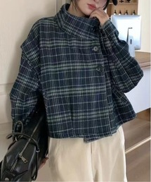 FINEnough（ファインナフ）の「デニムチェック柄　短丈ブルゾン（テーラードジャケット）」