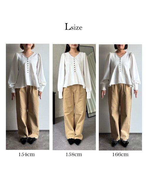 prose verse(プロズヴェール)の「パフスリーブVネックペプラムフレアブラウス PAL CLOSET ZOZO(シャツ/ブラウス・レディース・ブラック/オフホワイト・MEDIUM/LARGE)」の4枚目の写真