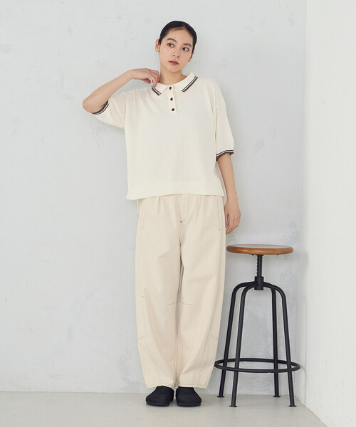 ONIGIRI（オニギリ）の「配色ラインニットポロ（ニット/セーター・レディース・ネイビー/アイボリー・FREE）」の5枚目の写真