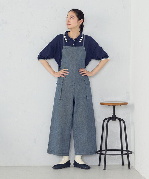 ONIGIRI（オニギリ）の「配色ラインニットポロ（ニット/セーター・レディース・ネイビー/アイボリー・FREE）」の9枚目の写真