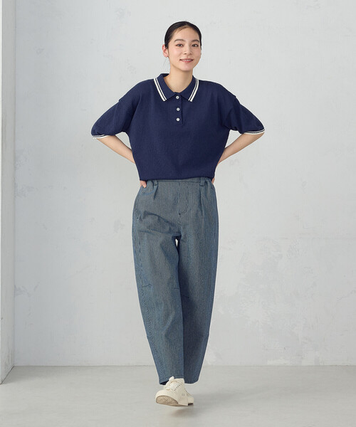 ONIGIRI（オニギリ）の「配色ラインニットポロ（ニット/セーター・レディース・ネイビー/アイボリー・FREE）」の11枚目の写真