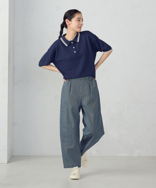 ONIGIRI（オニギリ）の「配色ラインニットポロ（ニット/セーター・レディース・ネイビー/アイボリー・FREE）」の12枚目の写真