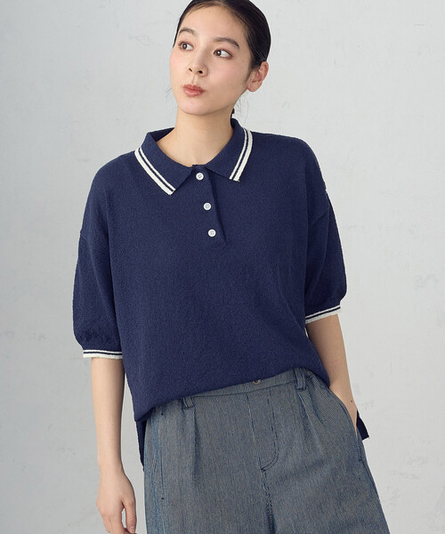 ONIGIRI（オニギリ）の「配色ラインニットポロ（ニット/セーター・レディース・ネイビー/アイボリー・FREE）」の13枚目の写真