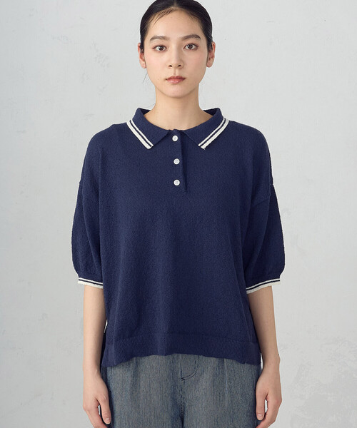 ONIGIRI（オニギリ）の「配色ラインニットポロ（ニット/セーター・レディース・ネイビー/アイボリー・FREE）」の14枚目の写真
