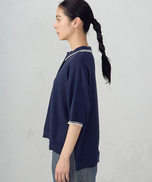 ONIGIRI（オニギリ）の「配色ラインニットポロ（ニット/セーター・レディース・ネイビー/アイボリー・FREE）」の15枚目の写真