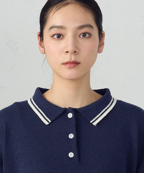 ONIGIRI（オニギリ）の「配色ラインニットポロ（ニット/セーター・レディース・ネイビー/アイボリー・FREE）」の17枚目の写真