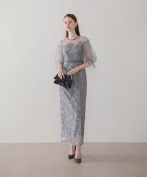 セール】【LEJA】2WAY花柄リボンドットストーンIラインドレス