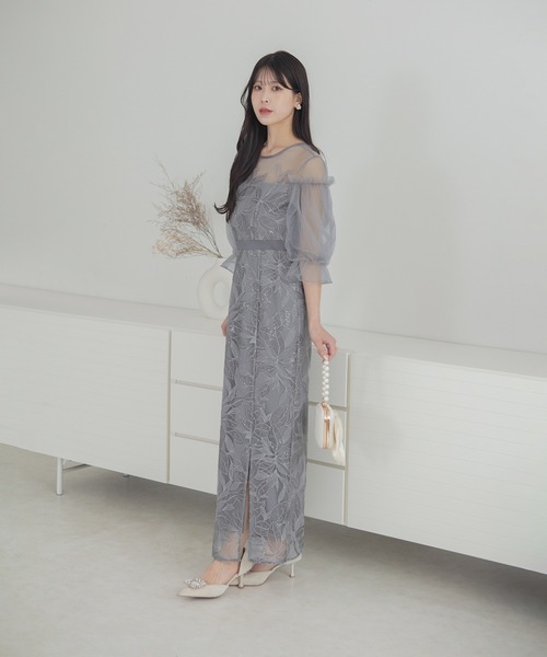 Leja(レジャ)の「【LEJA】リーフスパンコールチュールパフスリーブIラインワンピースオケージョンドレス(ドレス・レディース・グレー/ブラック・MEDIUM/SMALL)」の21枚目の写真
