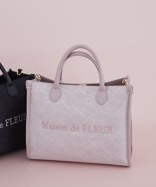 Maison de FLEUR(メゾンドフルール)の「レース2Wayトートバッグ(ハンドバッグ・レディース・ブラック/ピンク・FREE)」の4枚目の写真