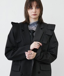 フリル付きブラックテーラードジャケット MAJESTIC LEGON（マジェスティックレゴン） ジャケット テーラード