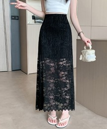 レース×スカラップヘムスカート