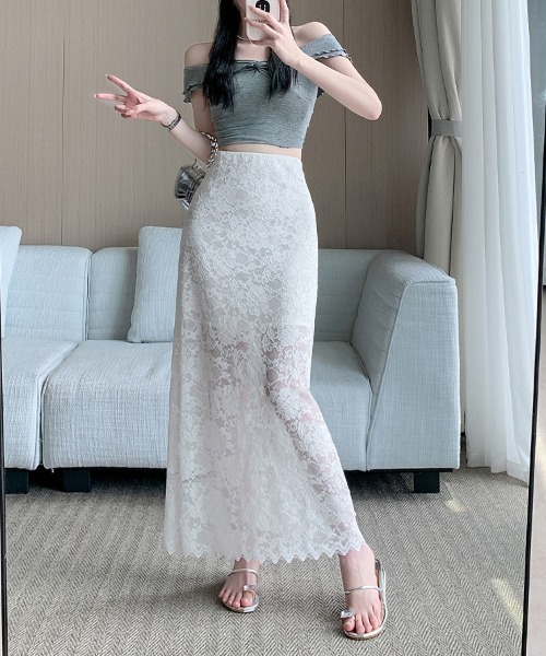 ReRe（リリ）の「レース×スカラップヘムスカート（スカート・レディース・ホワイト/ブラック・MEDIUM/LARGE）」の4枚目の写真