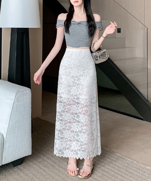 ReRe（リリ）の「レース×スカラップヘムスカート（スカート・レディース・ホワイト/ブラック・MEDIUM/LARGE）」の5枚目の写真