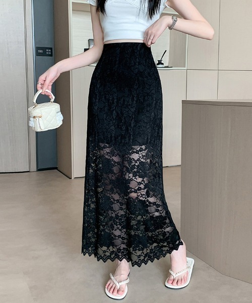 ReRe（リリ）の「レース×スカラップヘムスカート（スカート・レディース・ホワイト/ブラック・MEDIUM/LARGE）」の6枚目の写真