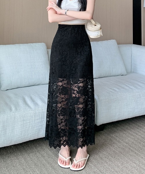 ReRe（リリ）の「レース×スカラップヘムスカート（スカート・レディース・ホワイト/ブラック・MEDIUM/LARGE）」の8枚目の写真