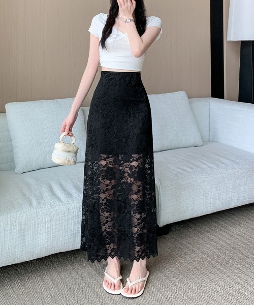 ReRe（リリ）の「レース×スカラップヘムスカート（スカート・レディース・ホワイト/ブラック・MEDIUM/LARGE）」の12枚目の写真