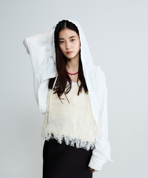 JEANASIS(ジーナシス)の「ドロストショートシャツフーディ/650633(シャツ/ブラウス・レディース・チェック/ブラック/ホワイト・FREE)」の2枚目の写真