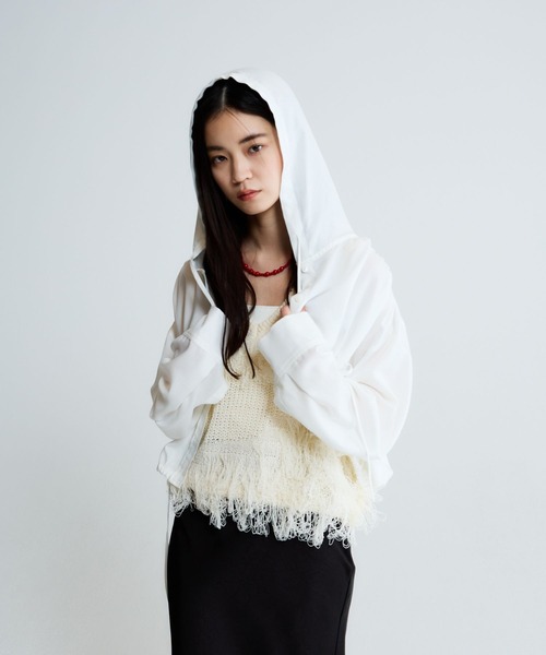 JEANASIS(ジーナシス)の「ドロストショートシャツフーディ/650633(シャツ/ブラウス・レディース・チェック/ブラック/ホワイト・FREE)」の5枚目の写真