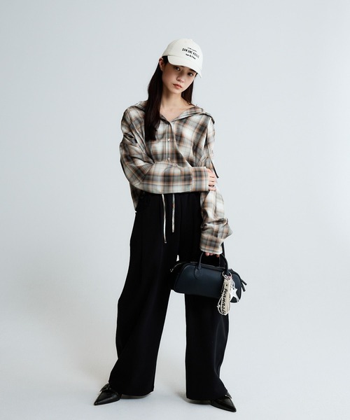 JEANASIS(ジーナシス)の「ドロストショートシャツフーディ/650633(シャツ/ブラウス・レディース・チェック/ブラック/ホワイト・FREE)」の9枚目の写真