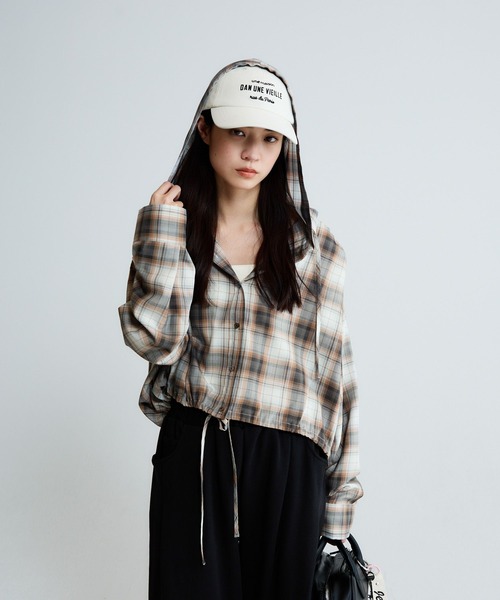 JEANASIS(ジーナシス)の「ドロストショートシャツフーディ/650633(シャツ/ブラウス・レディース・チェック/ブラック/ホワイト・FREE)」の11枚目の写真