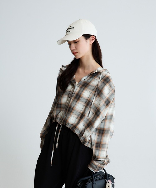 JEANASIS(ジーナシス)の「ドロストショートシャツフーディ/650633(シャツ/ブラウス・レディース・チェック/ブラック/ホワイト・FREE)」の13枚目の写真