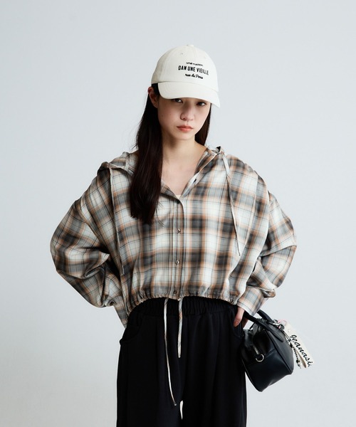 JEANASIS(ジーナシス)の「ドロストショートシャツフーディ/650633(シャツ/ブラウス・レディース・チェック/ブラック/ホワイト・FREE)」の14枚目の写真