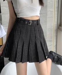 kirakiraShop（キラキラショップ）の「ベルト付き ストライプ プリーツ ミニスカート（スカート）」