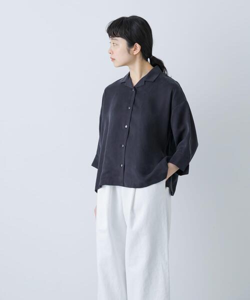 かぐれ（カグレ）の「キュプラオープンカラーシャツ（シャツ/ブラウス・レディース・ネイビー/ブラック・FREE）」の8枚目の写真