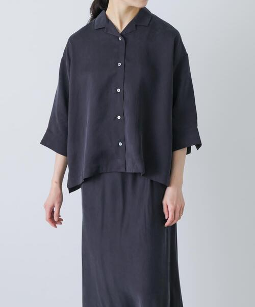 かぐれ（カグレ）の「キュプラオープンカラーシャツ（シャツ/ブラウス・レディース・ネイビー/ブラック・FREE）」の10枚目の写真