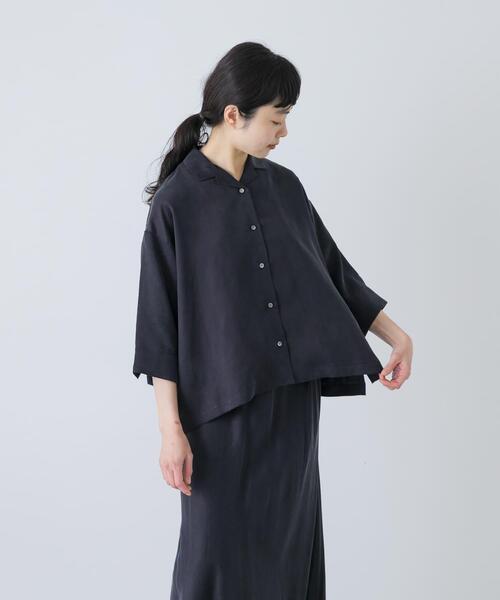 かぐれ（カグレ）の「キュプラオープンカラーシャツ（シャツ/ブラウス・レディース・ネイビー/ブラック・FREE）」の11枚目の写真
