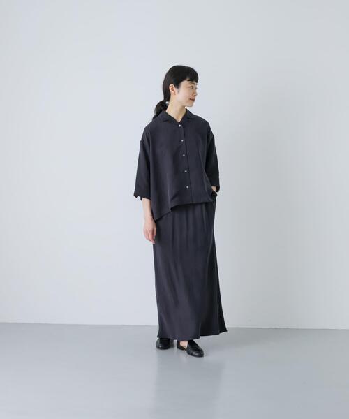 かぐれ（カグレ）の「キュプラオープンカラーシャツ（シャツ/ブラウス・レディース・ネイビー/ブラック・FREE）」の12枚目の写真