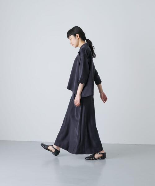 かぐれ（カグレ）の「キュプラオープンカラーシャツ（シャツ/ブラウス・レディース・ネイビー/ブラック・FREE）」の13枚目の写真