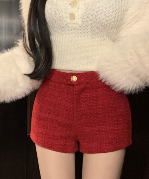 おしゃれスタ(オシャレスタ)の「きれいめツイードショートパンツ(その他パンツ・レディース・ブラック/ホワイト/キャメル/レッド・S/M/L)」の4枚目の写真