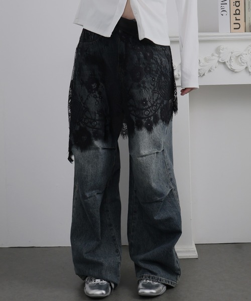 Ulysses(ユリシス)の「レースレイヤードアシメスカート(スカート・レディース・ホワイト/ブラック・F)」の1枚目の写真