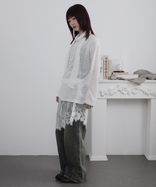 Ulysses(ユリシス)の「レースレイヤードアシメスカート(スカート・レディース・ホワイト/ブラック・F)」の5枚目の写真