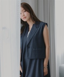 小さいサイズ　麻調シリーズ　ノースリーブジャケット　低身長さん・小柄女性